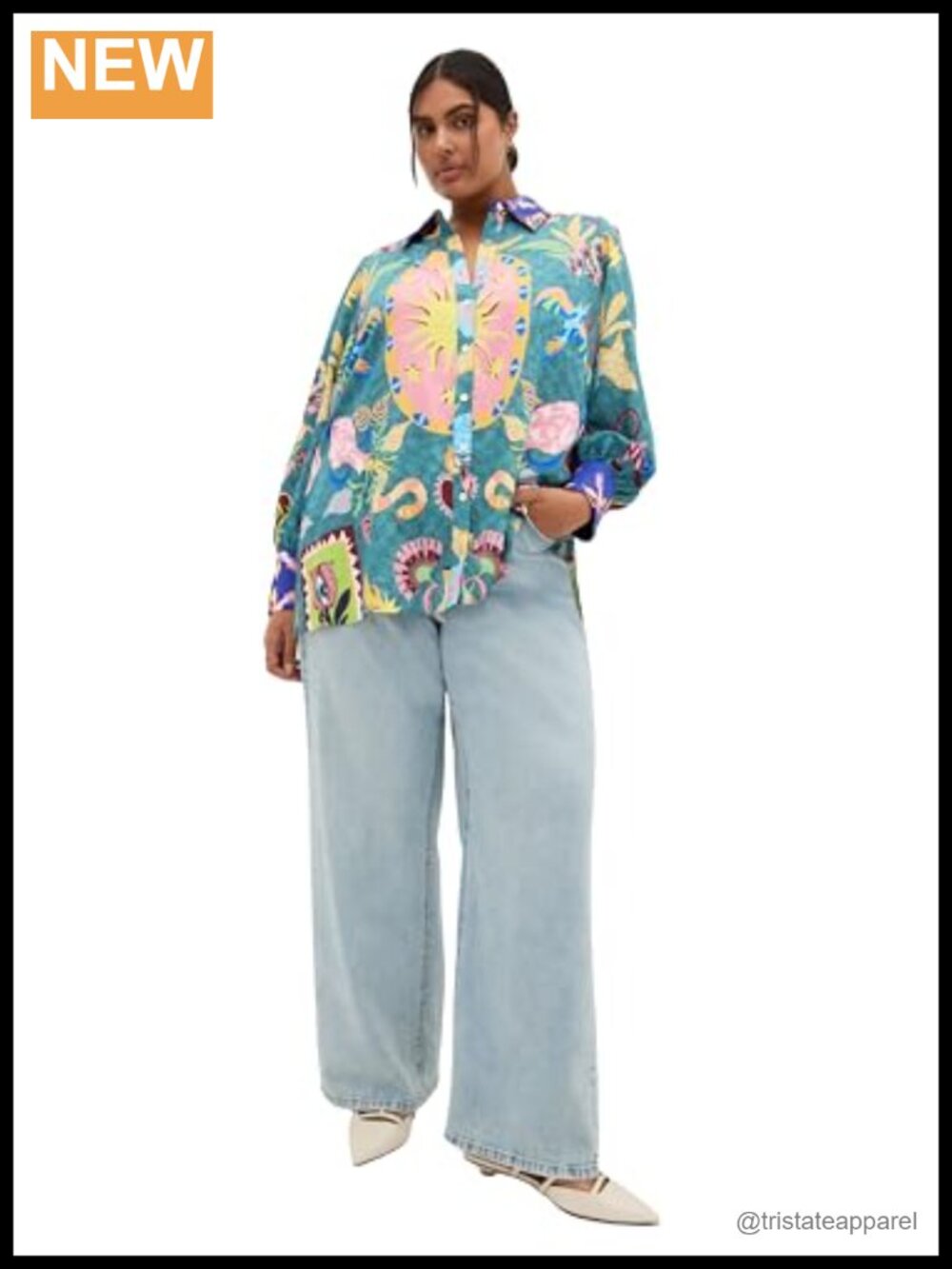 Women's Plus Size Floral Blouse - Long Sleeve, Collared, Lightweight - Tunics &